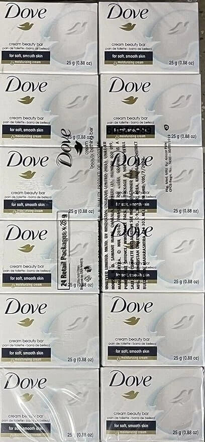 (12 Pack) Dove Cream Beauty Bar Soap Travel Size .88 oz each Bar